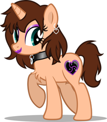 Size: 1280x1458 | Tagged: safe, artist:cyberapple456, oc, oc:chloe adore, pony, unicorn, chest fluff, choker, heart, lipstick, looking back, makeup, mare, one hoof raised, show accurate, simple background, solo, transparent background, vector