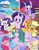 Size: 750x970 | Tagged: safe, artist:goat train, angel bunny, applejack, fluttershy, pinkie pie, rainbow dash, rarity, starlight glimmer, twilight sparkle, earth pony, goat, pegasus, pig, pony, unicorn, clothes, glasses, mane six, open mouth, print, shirt, smiling, underhoof