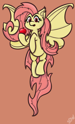 Size: 1400x2300 | Tagged: safe, artist:rockset, fluttershy, bat pony, pony, apple, flutterbat, food, race swap, solo