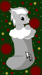 Size: 1080x1920 | Tagged: safe, artist:ag-poni, derpibooru exclusive, oc, oc only, oc:silver dash, pony, christmas, christmas stocking, happy, holiday, smiling, solo