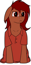 Size: 945x1943 | Tagged: safe, artist:barhandar, oc, oc only, oc:penny, earth pony, pony, 2019 community collab, derpibooru community collaboration, female, implied transformation, looking at you, mare, polo shirt, pouting, simple background, solo, transparent background