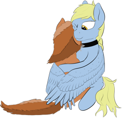 Size: 3668x3543 | Tagged: safe, artist:barhandar, oc, oc:sign, oc:windswept skies, pegasus, pony, unicorn, braid, charm, cheek squish, collar, duo, female, hug, male, mare, missing accessory, one eye closed, rear view, simple background, sitting, squishy cheeks, stallion, transparent background, winghug