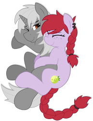 Size: 2860x3696 | Tagged: safe, artist:iroxykun, artist:wingedwolf94, oc, oc only, oc:crab apple, oc:ryo disk, base used, braid, crabdisk, cuddling, eyes closed, female, hug, male, shipping, simple background, snuggling, straight, transparent background