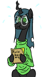 Size: 400x700 | Tagged: safe, artist:jargon scott, queen chrysalis, changeling, changeling queen, book, clothes, cute, cutealis, dork, dorkalis, sweat