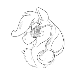 Size: 700x700 | Tagged: safe, artist:goat train, applejack, earth pony, pony, grin, monochrome, portrait, sketch, smiling, solo, sunglasses