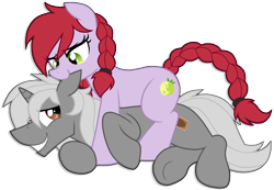 Size: 3980x2759 | Tagged: safe, artist:wingedwolf94, oc, oc only, oc:crab apple, oc:ryo disk, earth pony, pony, unicorn, crabdisk, cuddling, ear bite, female, male, mare, shipping, simple background, snuggling, stallion, transparent background