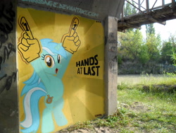 Size: 4320x3240 | Tagged: safe, artist:shinodage, lyra heartstrings, daily deviation, foam finger, graffiti, hand, irl, photo, ponies in real life, solo