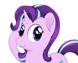 Size: 1662x1334 | Tagged: safe, artist:noosa, starlight glimmer, pony, unicorn, female, hair over one eye, mare, simple background, smiling, solo, white background