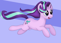 Size: 2105x1489 | Tagged: safe, artist:noosa, starlight glimmer, pony, unicorn, abstract background, cute, excited, female, glimmerbetes, jumping, leaping, mare, open mouth, simple background, solo