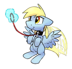 Size: 1489x1425 | Tagged: safe, artist:tallaferroxiv, oc, oc only, oc:windswept skies, pegasus, pony, begging, braid, charm, collar, cute, floppy ears, golden eyes, implied princess luna, leash, levitation, magic, male, offscreen character, pet play, pet tag, simple background, sitting, smiling, solo focus, spread wings, stallion, tail wag, telekinesis, transparent background, wings