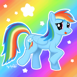 Size: 1330x1330 | Tagged: safe, artist:dsp2003, rainbow dash, pegasus, pony, 2014, :3, :p, cute, dashabetes, female, flower, looking at you, mare, rainbow background, raised hoof, raised leg, smiling, solo, tongue out