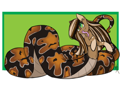 Size: 1485x1063 | Tagged: safe, artist:katiex-factor, oc, oc only, lamia, original species, snake pony, female, green eyes, looking at you, mare, scales, snake tongue, solo, tongue out, unnamed oc