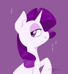 Size: 1100x1200 | Tagged: safe, artist:imaplatypus, rarity, pony, unicorn, eyeshadow, female, lidded eyes, looking at you, makeup, mare, purple background, raised hoof, simple background, smiling