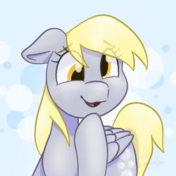 Size: 1280x1280 | Tagged: safe, artist:imaplatypus, derpy hooves, pegasus, pony, blushing, cute, derpabetes, eye clipping through hair, female, floppy ears, mare, open mouth, solo