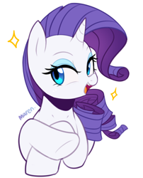 Size: 2028x2508 | Tagged: safe, artist:maren, rarity, pony, unicorn, bust, crossed hooves, cute, female, lidded eyes, open mouth, portrait, raribetes, simple background, solo, sparkles, white background