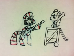 Size: 3264x2448 | Tagged: artist needed, source needed, safe, oc, oc only, oc:forage, earth pony, pony, comic:sunfall, fallout equestria, /foe/, armor, gun, powered exoskeleton, solo, traditional art