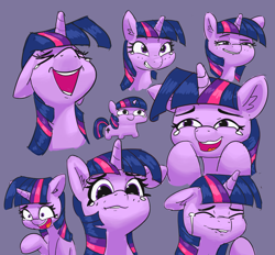 Size: 3027x2806 | Tagged: safe, artist:pabbley, twilight sparkle, twilight sparkle (alicorn), alicorn, pony, crying, description is relevant, ear fluff, eyes closed, female, floppy ears, high res, laughing, laughing tom cruise, laughingmares.jpg, lip bite, mare, meme, multeity, open mouth, purple background, raised hoof, simple background, smiling, solo, sparkle sparkle sparkle, sparkles! the wonder horse!, tears of laughter, teary eyes, twiggie, xd
