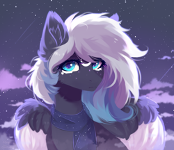 Size: 2312x2000 | Tagged: safe, artist:magicbalance, oc, oc only, oc:sirius-b, pegasus, pony, bust, clothes, female, fluffy mane, mare, night, portrait, scarf, solo, stars