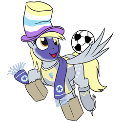 Size: 750x750 | Tagged: safe, artist:mkogwheel, derpy hooves, pegasus, pony, buckball season, 4chan cup, clothes, face paint, female, hat, mare, paper bag, scarf