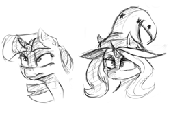 Size: 894x593 | Tagged: safe, artist:post-it, trixie, twilight sparkle, pony, unicorn, female, mare, monochrome, sketch, sketch dump