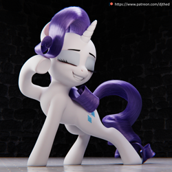 Size: 2160x2160 | Tagged: safe, artist:therealdjthed, rarity, pony, unicorn, 3d, 3d model, blender, cute, cycles, cycles render, eyes closed, fabulous, female, high res, mare, model:djthed, patreon, patreon logo, pose, raribetes, smiling, solo