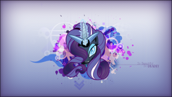 Size: 1920x1080 | Tagged: safe, artist:brisineo, artist:summonneryuna, nightmare rarity, rarity, pony, unicorn, bust, female, hair over one eye, looking at you, magic, mare, portrait, solo, vector, wallpaper