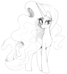 Size: 1222x1340 | Tagged: safe, artist:whydomenhavenipples, nightmare rarity, monochrome, sketch, smiling, solo