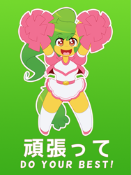 Size: 603x800 | Tagged: safe, artist:3mangos, oc, oc only, oc:mango, anthro, cheerleader, chibi, japanese, pom pom, solo