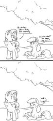 Size: 700x1600 | Tagged: safe, artist:goat train, applejack, rarity, earth pony, pony, unicorn, cowboy hat, flower, flower in hair, grayscale, hat, horses doing horse things, monochrome, prone, sketch