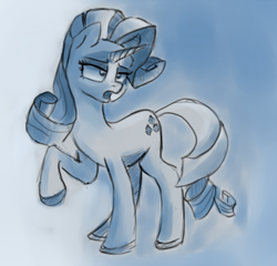 Size: 924x888 | Tagged: safe, artist:post-it, rarity, pony, unicorn, colored sketch, monochrome, sketch, solo