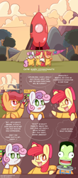 Size: 1950x4428 | Tagged: safe, artist:dsp2003, apple bloom, scootaloo, sweetie belle, pony, 2014, astronaut, bipedal, chibi, comic, crossover, cute, cutie mark crusaders, female, filly, flag, i have no idea what i'm doing, jebediah kerman, kerbal, kerbal space program, lifeloser-ish, rocket, spacesuit, style emulation, this will end in space, this will end in tears, this will end in tears and/or death and/or covered in tree sap, tree sap and pine needles