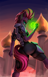 Size: 1900x3000 | Tagged: safe, artist:skitsroom, tempest shadow, anthro, unicorn, my little pony: the movie, armor, ass, broken horn, butt, eye scar, female, horn, magic, mare, scar, solo, stupid sexy tempest shadow