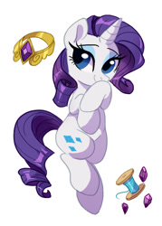 Size: 590x826 | Tagged: safe, artist:colorfulcolor233, part of a set, rarity, pony, unicorn, cute, element of generosity, female, gem, looking at you, mare, raribetes, simple background, solo, thread spool, white background