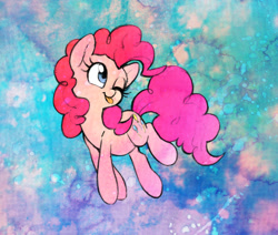 Size: 1280x1086 | Tagged: safe, artist:dawnfire, pinkie pie, earth pony, pony, :p, cute, diapinkes, mixed media, one eye closed, solo, tongue out, traditional art, watercolor painting, wink