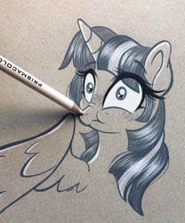 Size: 1703x2048 | Tagged: safe, artist:emberslament, twilight sparkle, twilight sparkle (alicorn), alicorn, pony, blushing, boop, colored pencil drawing, colored pencils, cute, female, fourth wall, mare, photo, scrunchy face, traditional art
