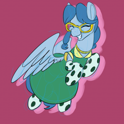 Size: 700x700 | Tagged: safe, artist:goat train, oc, oc only, oc:high rise, pegasus, pony, clothes, dress, glasses, smiling, socks, solo