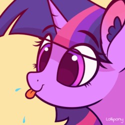 Size: 800x800 | Tagged: safe, artist:lollipony, part of a set, twilight sparkle, pony, :p, animated, bust, cute, eye clipping through hair, female, gif, mare, pbbtt, portrait, raspberry, silly, silly pony, simple background, solo, spittle, tongue out, twiabetes