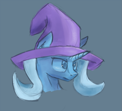 Size: 723x653 | Tagged: safe, artist:post-it, trixie, pony, unicorn, bust, female, mare, portrait, simple background, solo, trixie's hat