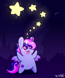 Size: 812x969 | Tagged: safe, artist:dsp2003, oc, oc only, oc:brightstar sparkle, alicorn, pony, 2014, alicorn oc, female, lifeloser-ish, magic, simple background, starry sky, stars, style emulation