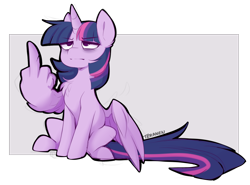 Size: 1396x1034 | Tagged: safe, artist:teranen, twilight sparkle, twilight sparkle (alicorn), alicorn, pony, chest fluff, ear fluff, middle feather, middle finger, reaction image, simple background, sitting, sketch, transparent background, vulgar, wing hands