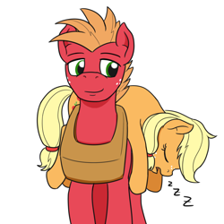 Size: 1280x1280 | Tagged: safe, artist:mkogwheel, applejack, big macintosh, earth pony, pony, carrying, cute, hatless, male, missing accessory, pony pillow, siblings, simple background, sleeping, snoring, stallion, teenage applejack, teenage big macintosh, white background, zzz