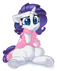 Size: 3000x3724 | Tagged: safe, artist:dimfann, rarity, pony, unicorn, series:pony re-watch, suited for success, bathrobe, clothes, colored pupils, crossed arms, cute, feather boa, female, floppy ears, high res, mare, messy mane, pouting, raribetes, robe, simple background, sitting, slippers, solo, transparent background, underhoof