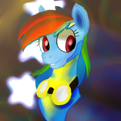 Size: 500x500 | Tagged: safe, artist:goat train, artist:jbond, color edit, edit, rainbow dash, pegasus, pony, bust, clothes, colored, goggles, portrait, solo, uniform, wonderbolt trainee uniform, wonderbolts