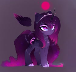 Size: 2508x2368 | Tagged: safe, artist:magnaluna, princess luna, alicorn, pony, blood moon, blood moon luna, chest fluff, crown, female, floating wings, horn, horn jewelry, jewelry, mare, moon, regalia, slit eyes, solo, unshorn fetlocks, wings