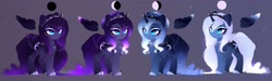 Size: 4096x1226 | Tagged: safe, artist:magnaluna, princess luna, alicorn, pony, alternate hairstyle, chest fluff, crown, cute, ear fluff, ethereal mane, female, floating wings, hoof shoes, horn, horn jewelry, jewelry, leg fluff, lunabetes, lunar phases, mare, moon, regalia, solo, unshorn fetlocks, wings