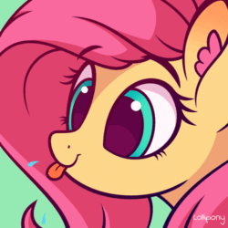Size: 500x500 | Tagged: safe, artist:lollipony, part of a set, fluttershy, pegasus, pony, :p, animated, bust, cute, ear fluff, female, green background, mare, pbbtt, portrait, raspberry, shyabetes, silly, silly pony, simple background, solo, spit, tongue out