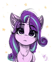 Size: 1600x1900 | Tagged: safe, artist:falafeljake, starlight glimmer, pony, unicorn, bust, chest fluff, cute, ear fluff, female, glimmerbetes, mare, portrait, simple background, solo, stars, white background, wrong eye color