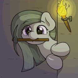 Size: 4096x4096 | Tagged: safe, artist:ljdamz1119, marble pie, earth pony, pony, cute, daaaaaaaaaaaw, female, marblebetes, mare, minecraft, mouth hold, pickaxe, redraw, solo, torch