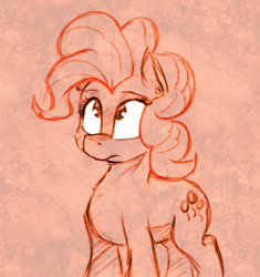 Size: 1330x1414 | Tagged: safe, artist:post-it, pinkie pie, earth pony, pony, colored sketch, looking up, monochrome, ponk, sketch, solo