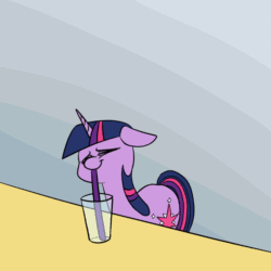Size: 1000x1000 | Tagged: safe, artist:anontheanon, edit, twilight sparkle, pony, unicorn, animated, chocolate, chocolate milk, cute, everything is fixed, eww, exploitable meme, floppy ears, food, frame by frame, gif, gradient background, justice, magic, meme, milk, pure unfiltered good, regurgitation, reversed, solo, spilled milk, straw, transmutation